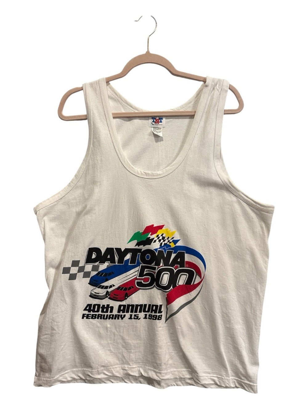 Trau & Loevner white Daytona 500 Graphic Tank Top size XL 40th annual 2-15-98